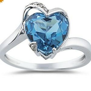 14K White Gold Heart Shaped Blue Topez Ring